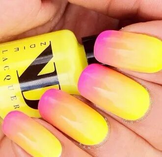 Yellow and pink dip dyed nails Ombre nails, Dip dye nails, O