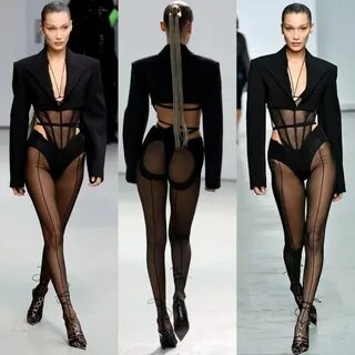 Роковая красотка Белла Хадид на показе Mugler на Неделе моды