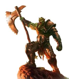 Male Orc Barbarian Fighter Cliff Axe - Pathfinder PFRPG DND 