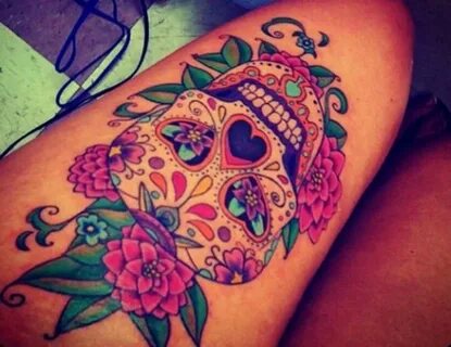 Sugar skull Skull thigh tattoos, Skull tattoos, Sugar skull 