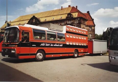 Rotel Tours bus with sleeping accommodation and trailer. Old