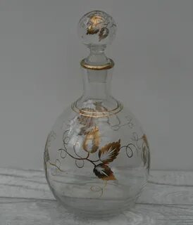 Glass Decanter With Gold Leaf Pattern Complete With Stopper.
