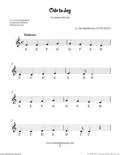 Free Beethoven - Ode to Joy sheet music for clarinet solo PD
