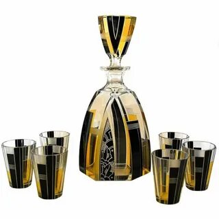 1930s Art Deco Glass Decanter Set by Karl Palda Art deco gla