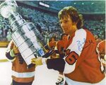 Bob Clarke autographed Stanley Cup 8x10 #2 Broad Street Bull