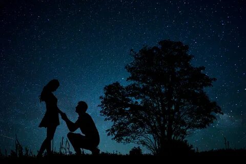 Night stars over couple in love drawing free image download