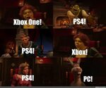 Комикс мем: "PS4! Xbox One! PS4! Xbox! PS4! PC!" - Комиксы -