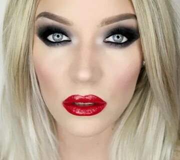 Red lip makeup, Red lipstick makeup, Smokey eye makeup