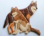 Wolves Intarsia Wall Hanging Wooden Wolf Carving Wood Wildli