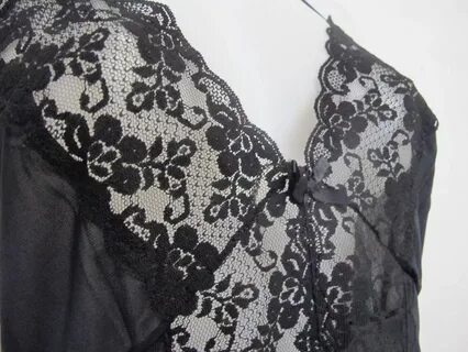 Goth Nightgown Black Nylon Lace Nightgown Long Nightgown 2X 