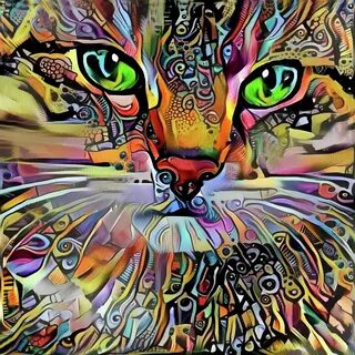 Sadie the Colorful Abstract Cat by Peggy Collins Psychedelic