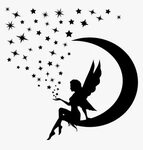 Silhouette Fairy Drawing Art Image - Moon And Stars Silhouet