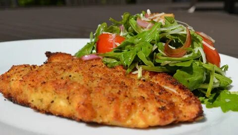 Chicken Milanese and Arugula Salad with Balsamic-Marinated R