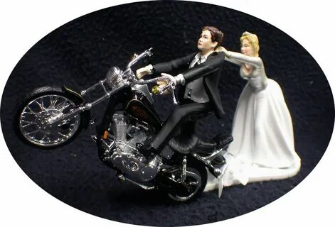 Motorcycle Wedding Cake Topper W/ Black Harley Davidson Funn