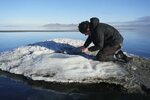 Rare salt formations appear along the Great Salt Lake