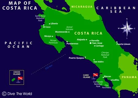 Map of Costa Rica: San Jose, Punterenas, Cocos Island Costa 