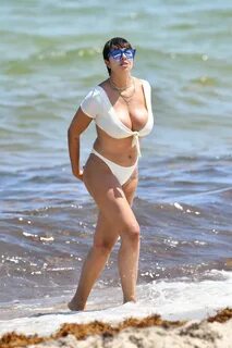 Jackie Cruz in White Bikini on Miami Beach 04/28/2019 * Cele