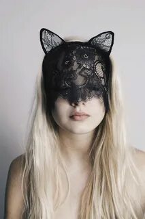 UNDER MY VEIL Black Lace Cat Mask With Veil and Ears Etsy La