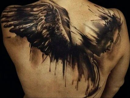 Фото тату с ангелом на спине 12.03.2020 № 211 -angel tattoo 