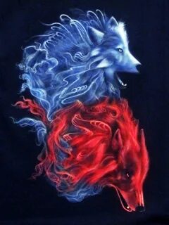 Fire and Ice Wolves Shirt, Airbrushed Wolf artwork, Wolf wal