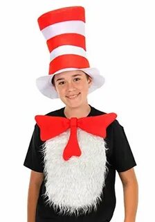 Dr Seuss CAT IN THE HAT Costume Adult Red White Striped Tric