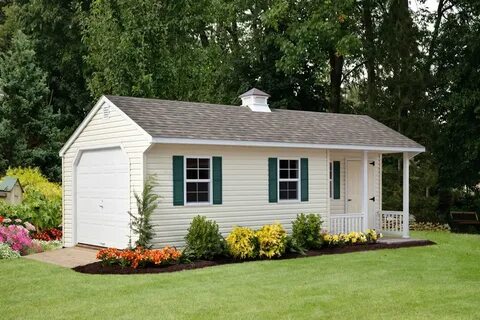 12x24 Vinyl Cottage Shed with porch & garage Pool houses, Co