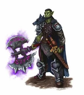 Male Orc Antipaladin with Greataxe - Pathfinder PFRPG DND D&