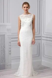 Monique Lhuillier. Silk and chantilly lace sheath with embel
