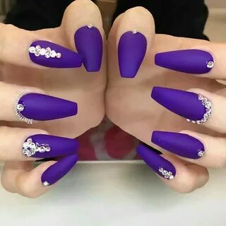 ✴ Nail art matte ✴ Coffin shape nails, Purple nails, Coffin 