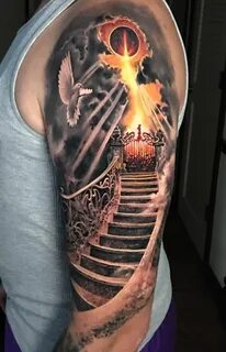 Stairway to Heaven upper arm tattoo by Rember Orellana Dark 