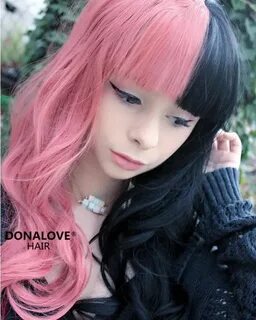 Half pink half black wavy synthetic wig by Dona Love Hair x 