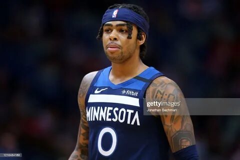 D'Angelo Russell of the Minnesota Timberwolves reacts agains