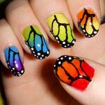 Rainbow Butterfly Nail Art by quixii Butterfly nail art, Nai