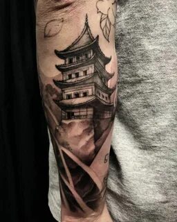 Pagoda add on for today. #chronicink #asianink #tattoo #irez