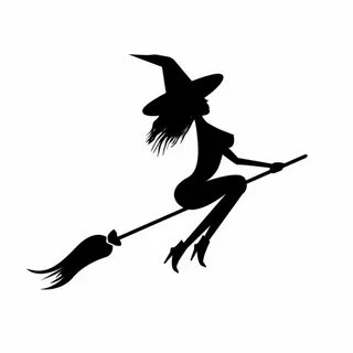 Black Silhouette Cute Blonde Witch Sit Flying Broom Witch Ha