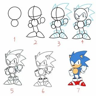 Step-by-step drawing of Classic Sonic (Tyson Hesse style) - 