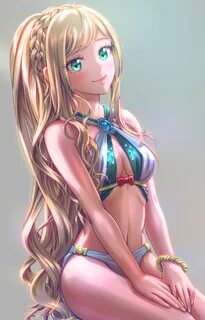 Safebooru - 1girl aomaru kazumi bikini blonde hair blush bra