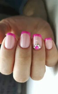 Hot Pink French Nails : Hot pink nails with white tips long 