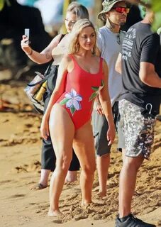 Katy Perry In a Red Swimsuit at a Beach in Hawaii - Celebzz 