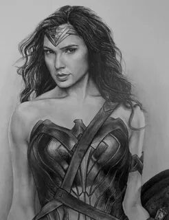 Pencil portrait drawing of Wonder Woman (Gal Gadot). Wonder 