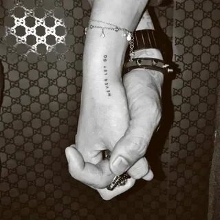 Never let go" tattoo on Sofia Richie's right inner wrist. Ha