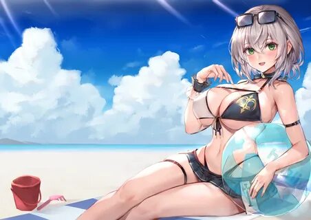 Anime girl green hair bikini big boobs