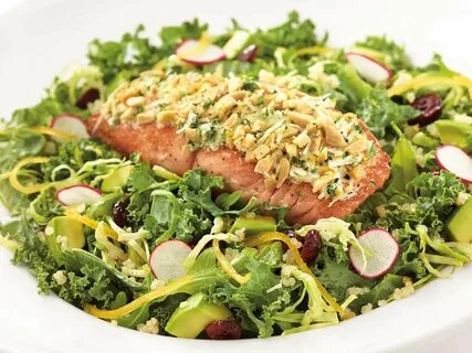 Almond-Crusted Salmon Salad: Pan Seared and Served Over Kale