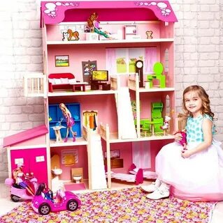 Деревянный кукольный домик "Нежность" с комплектом мебели от