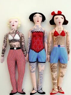 3 tattooed ladies Fabric dolls, Lady doll, Sewing dolls