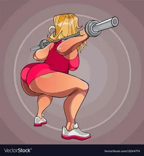 Cartoon fat woman squatting with the neck Vector Image