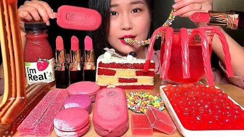 ASMR *RED FOOD* EDIBLE LIPSTICKS CHOCOLATE, CAKE, ICE CREAM,