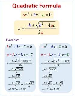 The Quadratic Formula (examples, solutions, videos)