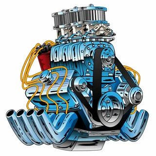 V8 drag racing muscle car hot rod motor cartoon 372734 Vecto