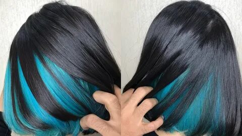 Smooth carribean blue with peek a boo hair color - YouTube